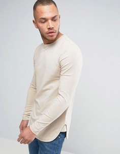 Удлиненный обтягивающий лонгслив с асимметричным краем ASOS - Бежевый