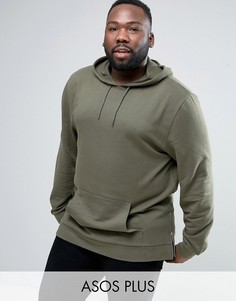 Длинное худи цвета хаки с молниями по бокам ASOS PLUS - Зеленый