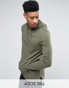 Длинный худи цвета хаки с молниями по бокам ASOS TALL - Зеленый