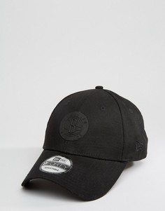 Кепка с прорезиненным логотипом Brooklyn Nets от New Era 9Forty - Черный