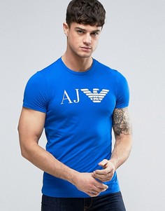 Синяя узкая футболка с логотипом в виде орла Armani Jeans - Синий