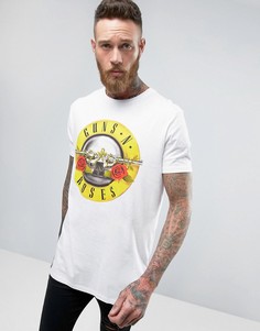 Удлиненная футболка с принтом ASOS Guns N Roses - Белый