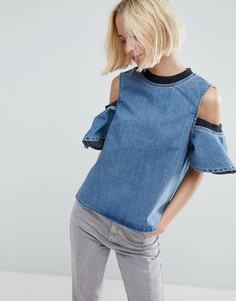 Джинсовый топ с контрастной отделкой в рубчик ASOS - Синий