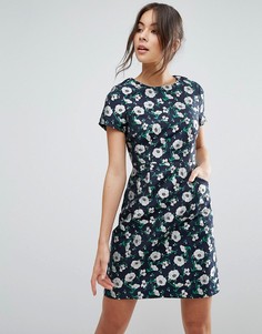 Жаккардовое платье-трапеция с цветочным принтом Uttam Boutique - Темно-синий