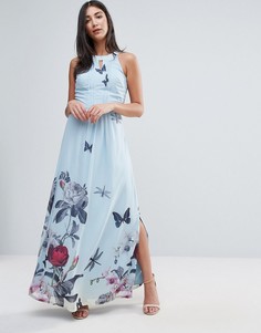 Платье макси с цветочным принтом и складками от горловины Uttam Boutique - Синий
