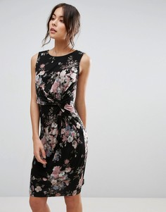 Платье с перекрутом на лифе и цветочным принтом Uttam Boutique - Черный