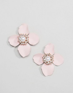 Серьги-гвоздики в виде цветков с искусственным жемчугом ASOS - Розовый