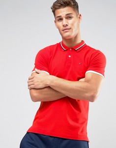Красное поло слим из пике с культовыми полосками на воротнике Hilfiger Denim - Красный