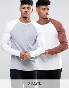 2 обтягивающих футболки с контрастными рукавами реглан ASOS - СКИДКА - Мульти