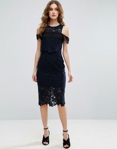 Платье миди с кроп-топом и вырезами на плечах ASOS - Темно-синий