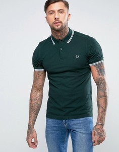 Черная оксфордская футболка-поло с двумя контрастными полосками Fred Perry - Зеленый