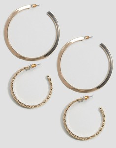 Витые и гладкие серьги-кольца (2 пары) ASOS - Золотой