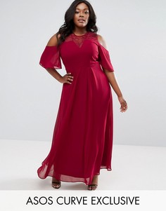 Кружевное платье макси с вырезами на плечах ASOS CURVE Kate - Красный