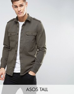 Рубашка милитари навыпуск цвета хаки ASOS TALL - Зеленый