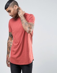 Длинная красная футболка с асимметричным краем ASOS - Красный