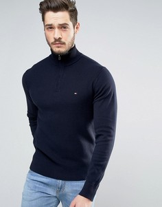 Темно-синий джемпер с короткой молнией и логотипом Tommy Hilfiger - Темно-синий
