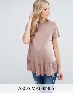 Футболка для беременных с оборкой по краю ASOS Maternity - Розовый