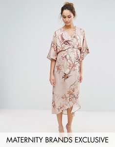 Платье-кимоно миди с принтом птиц Hope &amp; Ivy Maternity - Серый
