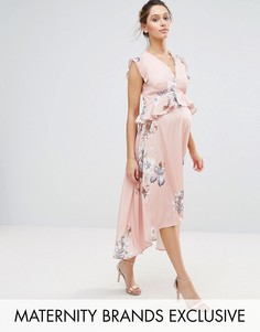 Платье миди асимметричной длины с принтом птиц Hope &amp; Ivy Maternity - Розовый