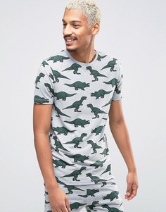 Обтягивающая пижамная футболка с принтом динозавров ASOS - Серый