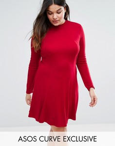 Короткое приталенное платье из двойного трикотажа с высокой горловиной ASOS CURVE - Красный