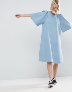 Джинсовое платье с широкими рукавами ASOS WHITE - Синий