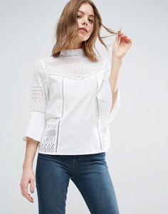 Хлопковая блузка с кружевными вставками ASOS Victoriana - Белый