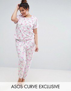 Пижамный комплект с принтом фламинго ASOS CURVE - Мульти