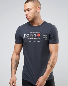 Обтягивающая футболка с принтом Tokyo ASOS - Серый