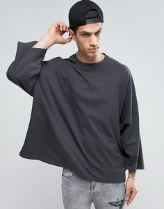 Черная выбеленная прямая oversize-футболка с широкими рукавами 3/4 ASOS - Черный