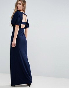 Платье макси с бретелями на спинке и оборками на рукавах ASOS - Темно-синий
