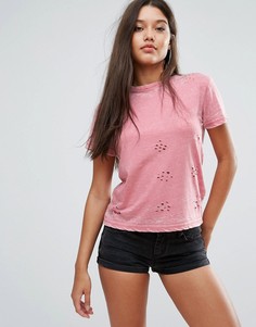 Состаренная футболка Boohoo - Розовый