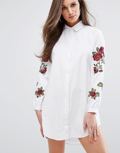 Платье-рубашка с цветочной вышивкой Boohoo - Белый