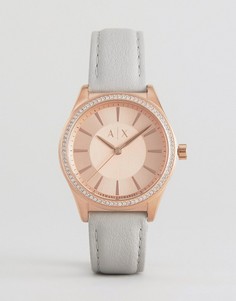 Золотистые часы с серым кожаным ремешком Armani Exchange Nicolette - Серый