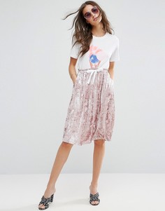 Бархатная юбка с затягивающимся шнурком на талии ASOS - Розовый