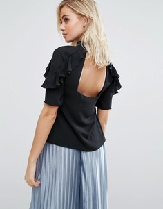 Рубашка с оборками и открытой спиной Fashion Union - Черный