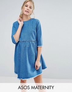 Свободное платье из выбеленного денима ASOS MATERNITY - Синий