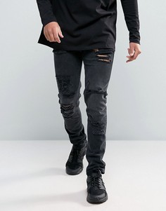 Черные выбеленные джинсы скинни с рваной отделкой из денима плотностью 12,5 унц ASOS - Черный