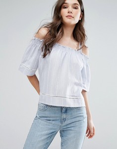 Топ в полоску с открытыми плечами QED London - Синий