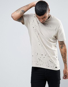 Длинная фактурная футболка с рваной отделкой ASOS - Бежевый