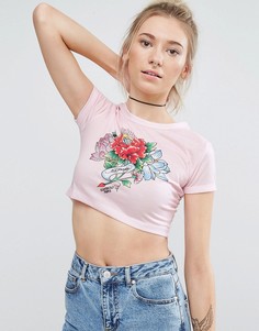 Укороченная футболка Illustrated People X Ed Hardy - Фиолетовый
