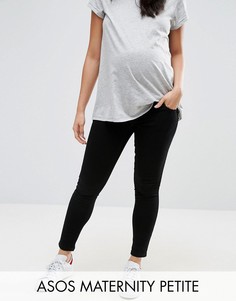 Черные джинсы скинни для беременных с завышенным поясом поверх животика ASOS Maternity PETITE Ridley - Черный