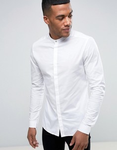 Белая рубашка скинни с серой кнопкой-застежкой ASOS - Белый