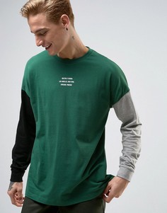 Oversize-лонгслив с контрастными рукавами и принтом текста ASOS - Зеленый