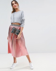 Плиссированная юбка металлик со спортивным поясом ASOS - Розовый