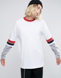 Длинный oversize-лонгслив с контрастной отделкой в стиле ретро ASOS - Белый