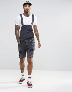Комбинезон из черного выбеленного денима с прорехами ASOS - Черный
