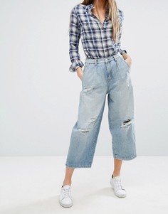 Широкие укороченные джинсы с дырками Only - Синий