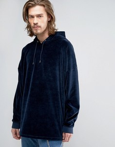 Велюровый темно-синий oversize-худи ASOS - Темно-синий