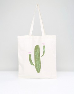 Большая сумка из парусины с кактусом Monki - Зеленый